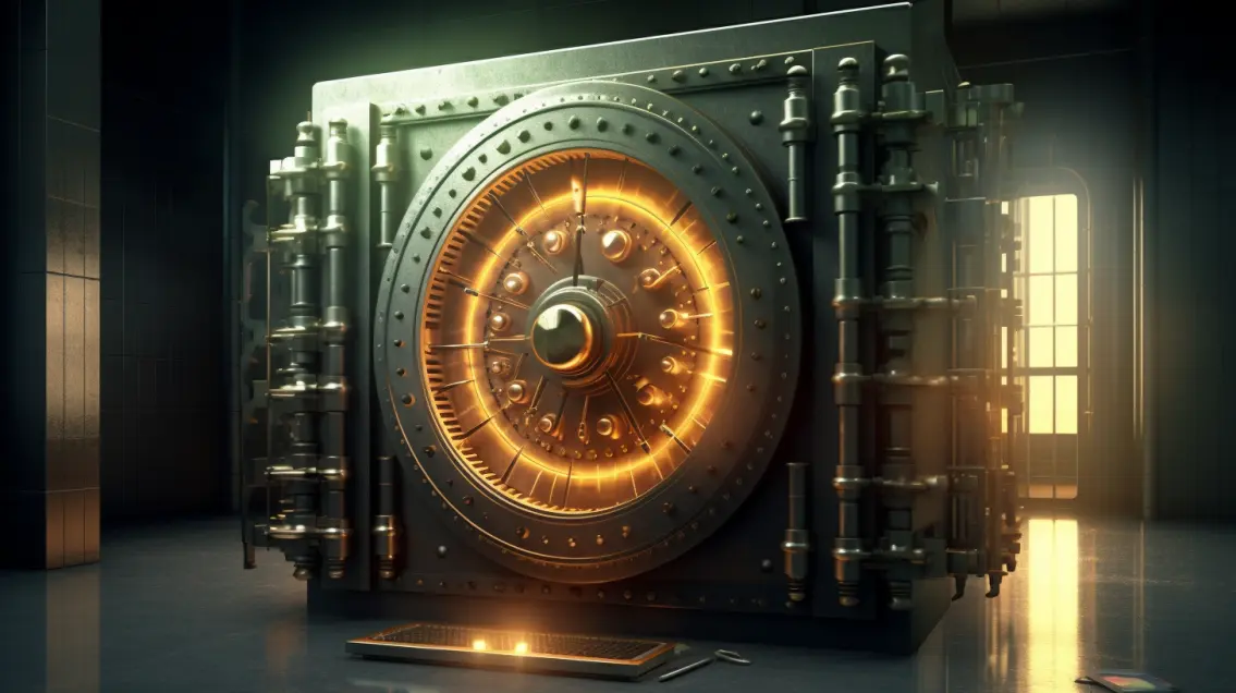 Image of a solid and imposing bank vault, symbolizing the security and protection of a trusted family bank account.