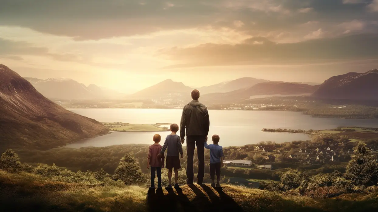 3 kids and a father overlooking a scenic landscape, symbolising future planning and family trust benefits