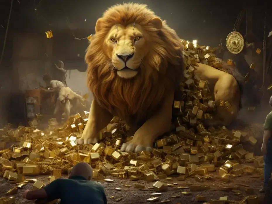 Lion sitting on gold bars, representing the asset protection benefits of a family trust.